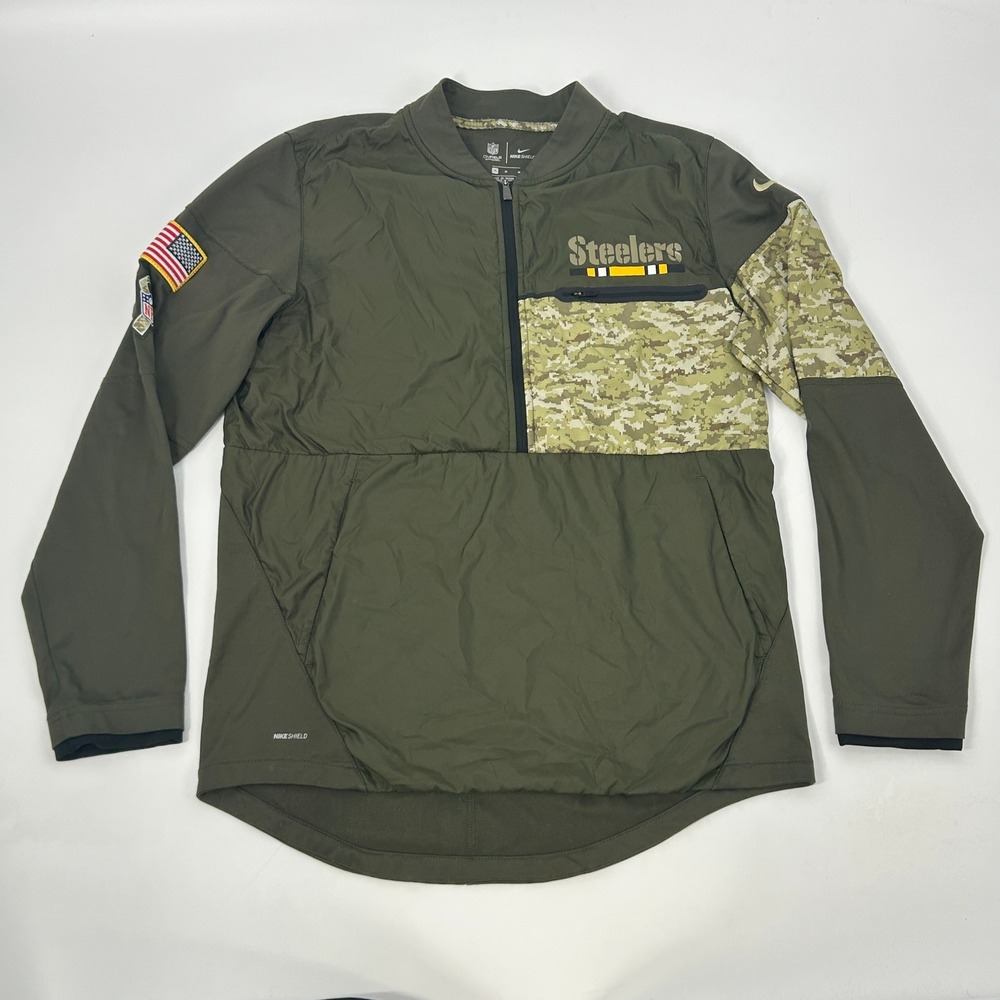 Pittsburgh Steelers Onfield Pullover Jacket Mens Medium Green Camo‎ NFL 1/2 Zip